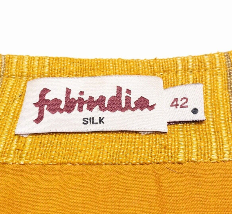 Fabindia Kurta Shirt 42 Men's Silk Sleeveless Yellow/Orange Striped Woven