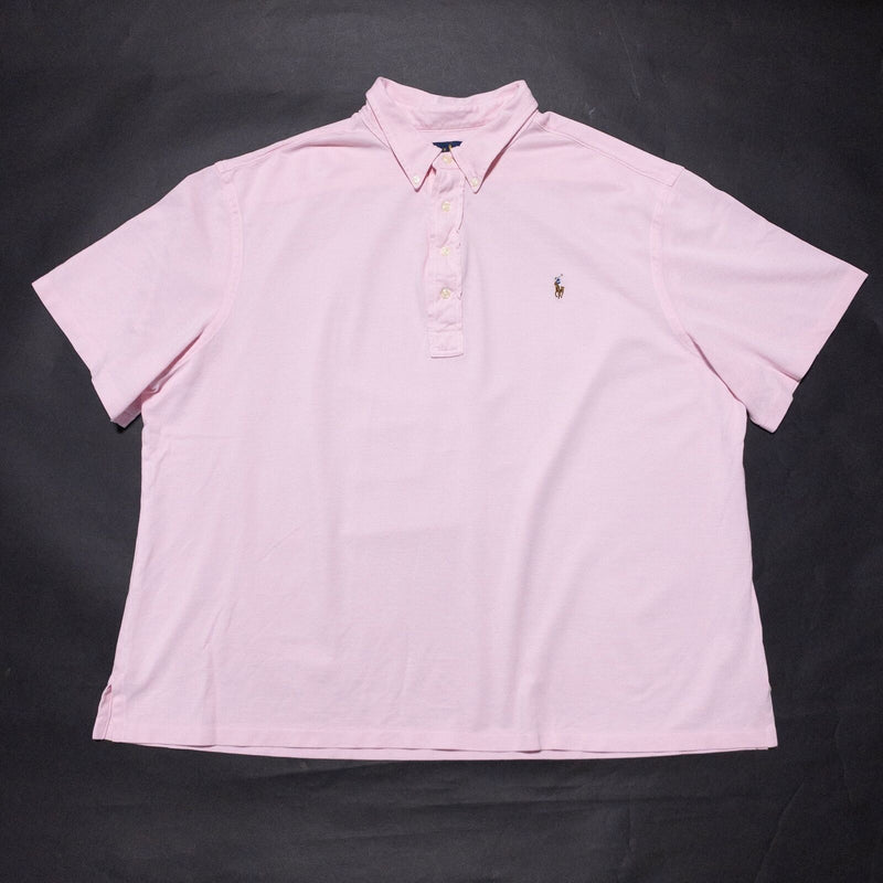 Polo Ralph Lauren 3XB Knit Oxford Men's Polo Shirt Light Pink Button-Down