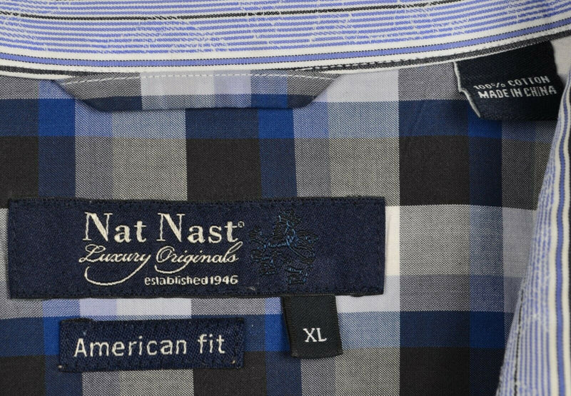 Nat Nast Men's Sz XL American Fit Blue Floral Striped Long Sleeve Button Shirt