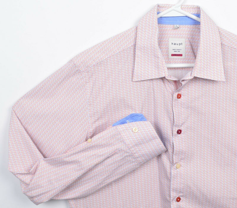 Haupt Men's Large Pink Geometric Accent Cuff Long Sleeve Button-Front Shirt
