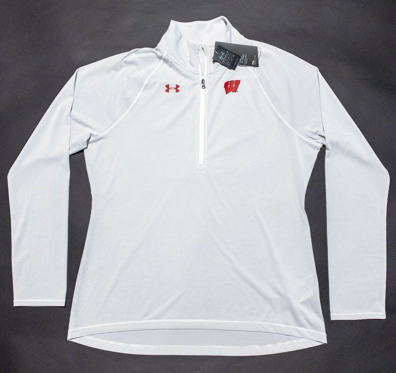 Wisconsin Badgers Under Armour HeatGear 1/4 Zip Athletic Top White Gray Women XL