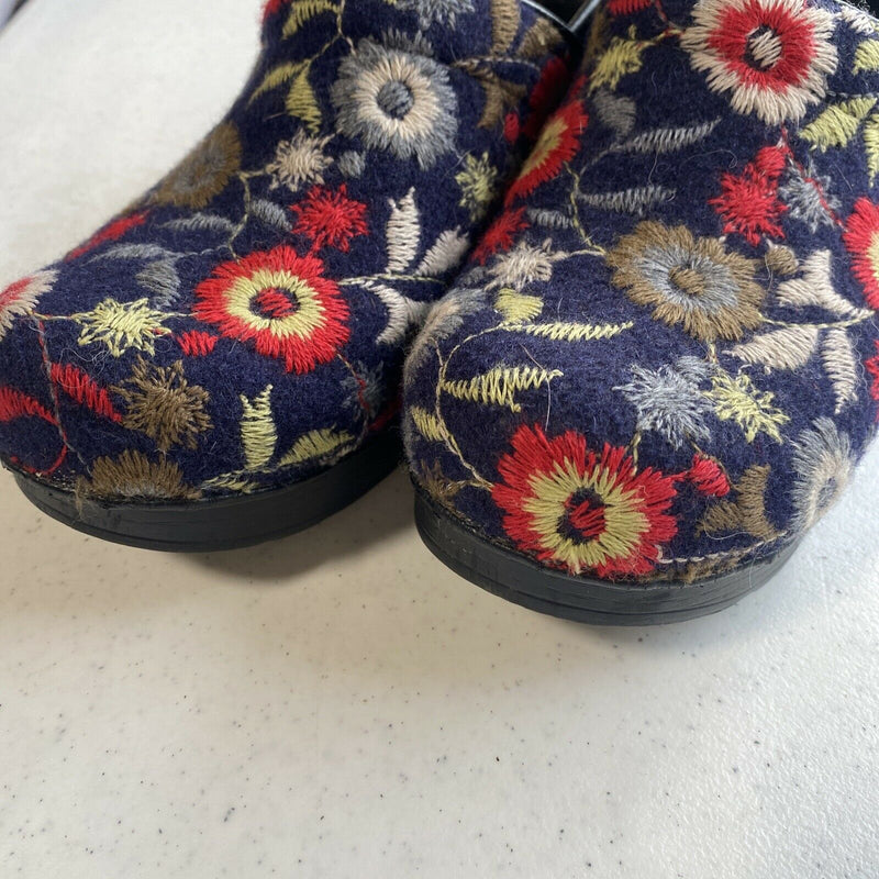 Dansko Felt Pro Women's 39 Navy Blue Floral Casual Professional Mule Clogs