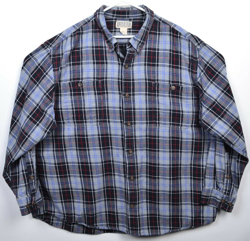 Duluth Trading Co Men's 3XL Gray Black Plaid Flannel Button-Down Shirt
