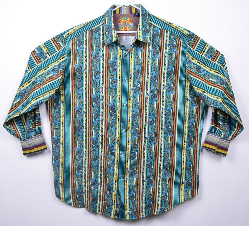 Robert Graham Men's 3XLT Flip Cuff Paisley Striped Colorful Designer Shirt