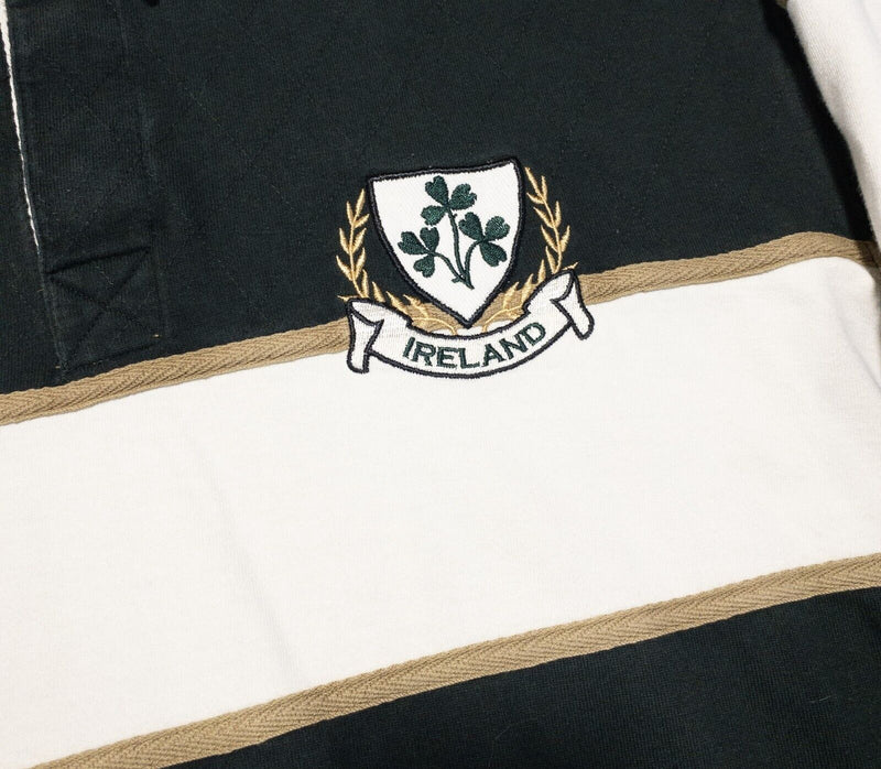 Lansdowne Rugby Polo Men's Large Shirt Ireland Green Stripe Long Sleeve Heritage