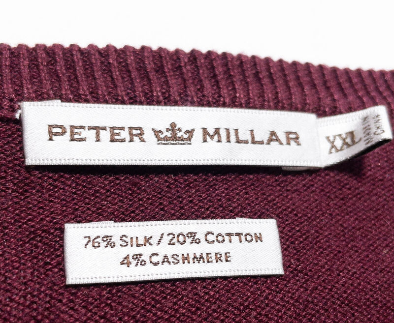 Peter Millar V-Neck Sweater Men's 2XL Pullover Silk Cashmere Blend Burgundy Red