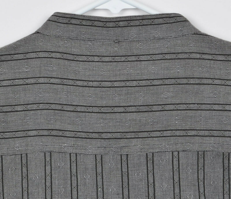 Palo Duro By Panhandle Men's Large Gray Striped Band Collar Button-Front Shirt