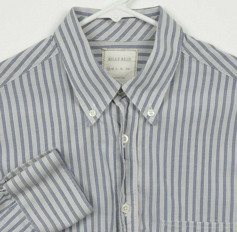 Billy Reid Men's Small Standard Cut Blue White Striped Italy Button-Down Shirt