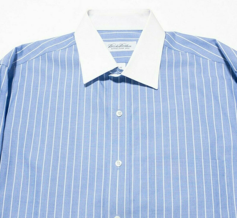 Brooks Brothers French Cuff Dress Shirt Blue Striped Contrast Collar Men's 15.5