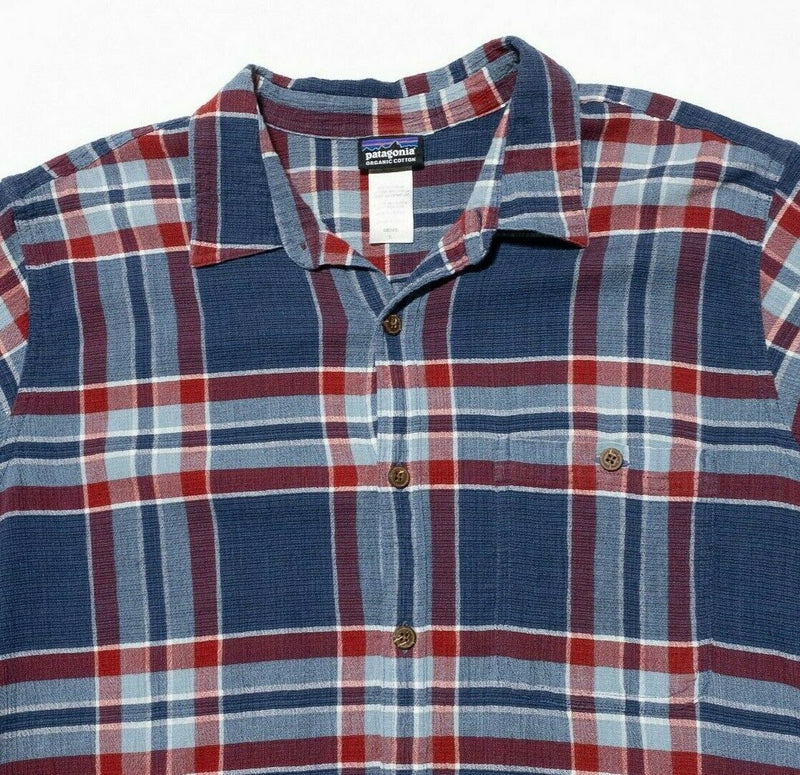 Patagonia Men's A/C Shirt Large Blue Red Plaid Hot Weather Short Sleeve Casual