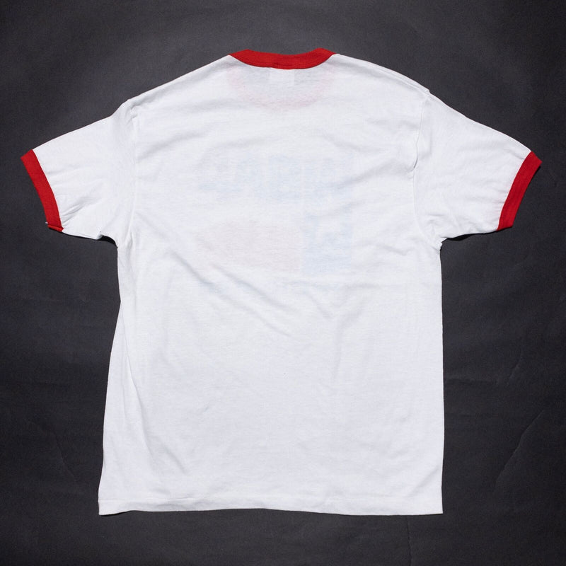 Vintage Radio Ringer T-Shirt Men's XL White Red WBAP 820 Dallas USA 80s