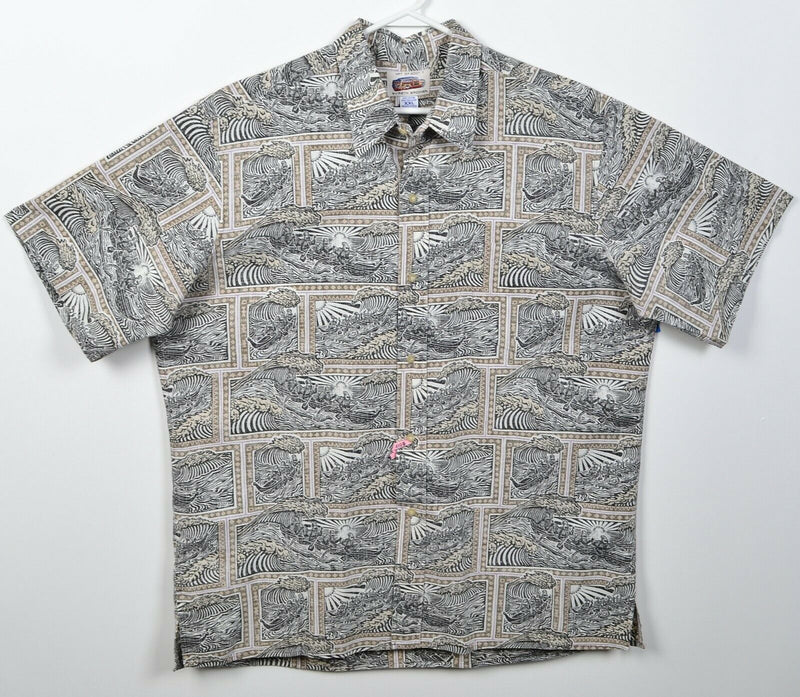 Art of Eddy Y by Reyn Spooner Men's 2XL Waves Polynesian Hawaiian Aloha Shirt