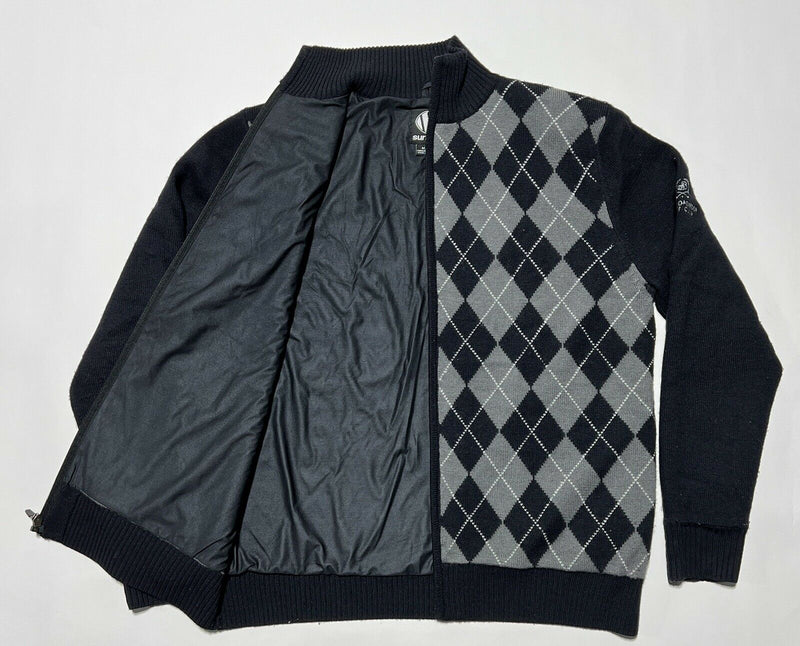 Sunice Windstopper Full Zip Wool Lined Black Gray Argyle Golf Sweater Men Medium