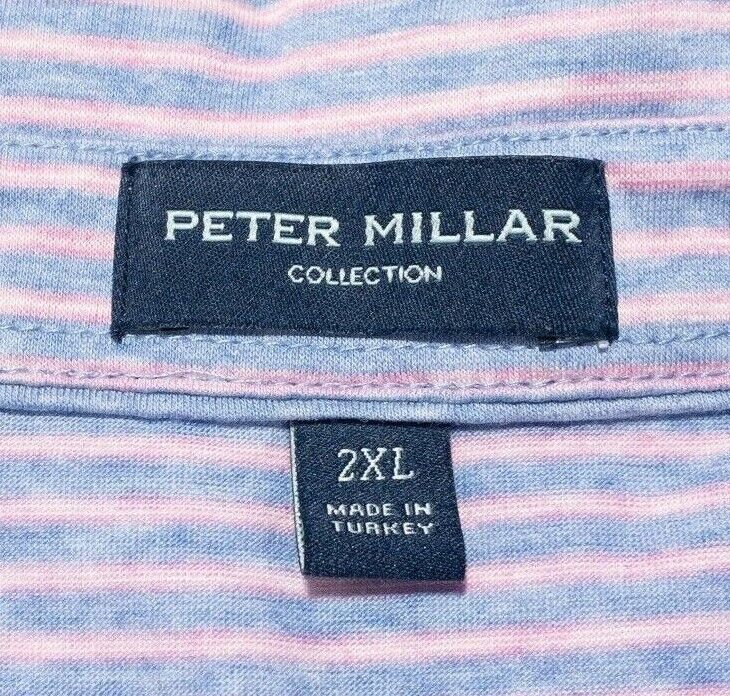 Peter Millar Collection Polo Shirt 2XL Men's Blue Pink Striped Soft Stretch