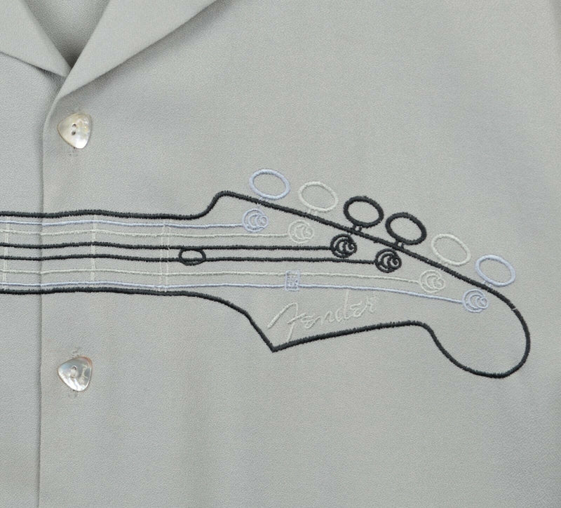 Fender by DaVinci Men's Sz Medium Gray Embroidered Guitar Pick Button Camp Shirt