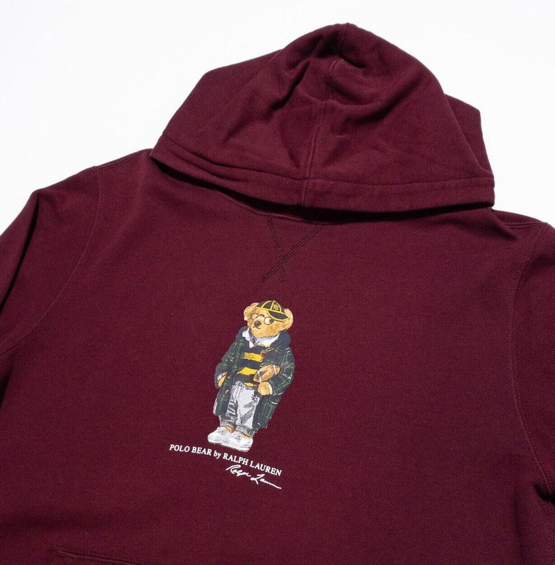 Polo Bear Ralph Lauren Hoodie Boys XL Football Study Student Maroon Red Pullover