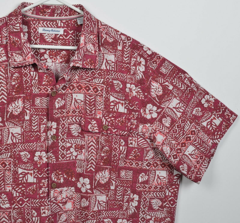 Tommy Bahama Men's 2XL Silk Polyester Blend Red Geometric Hawaiian Aloha Shirt