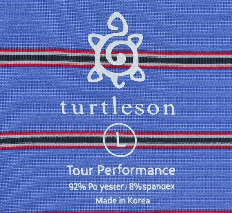 Turtleson Tour Performance Men's Large Purple/Blue Striped Golf Polo Shirt