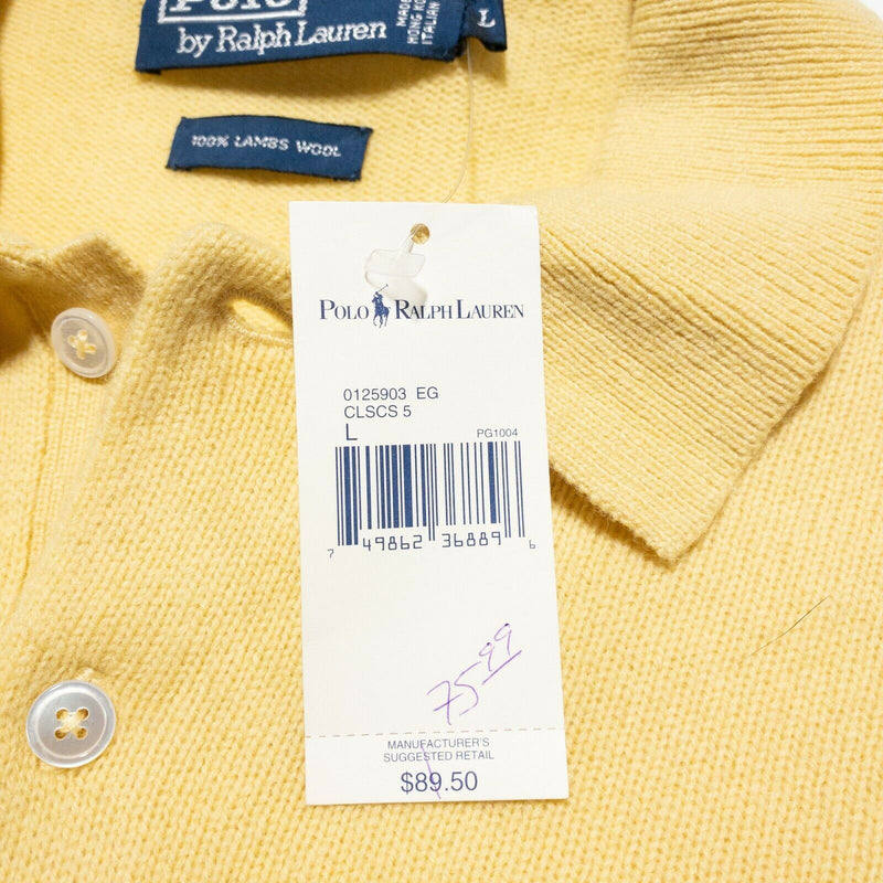 Polo Ralph Lauren Men's Large 100% Lambswool Solid Yellow Collared Sweater