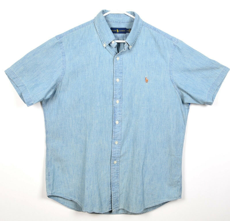 Polo Ralph Lauren Men's Large Blue Chambray Denim Pony S/S Button-Down Shirt