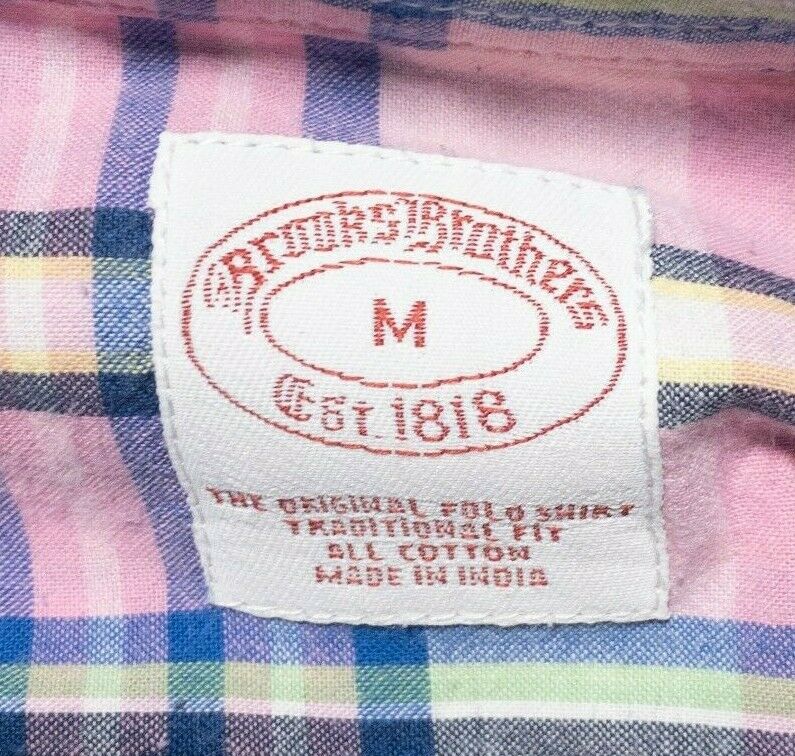 Brooks Brothers Pink Plaid Button-Down Shirt Men's Medium Traditional Fit