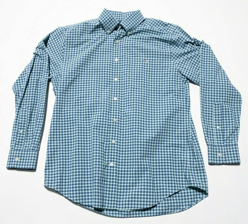 Vineyard Vines Tucker Shirt Nylon Wicking Blue Check Button-Down Men Large Slim