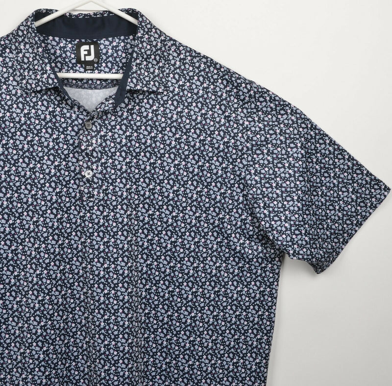 FootJoy Men's 2XL Floral Navy Blue White Wicking FJ Golf Performance Polo Shirt