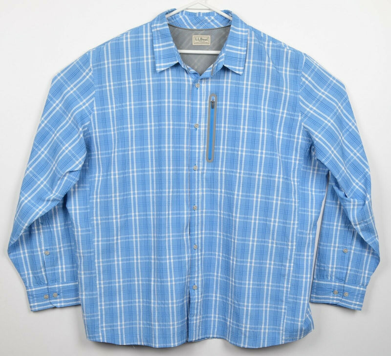 L.L.Bean Men's 2XL Regular Fit Blue Plaid Cool Weave Fishing UPF Outdoor Shirt
