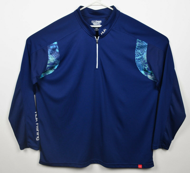 HUK Performance Men's XL Fishing Navy Blue Ocean Scales 1/4 Zip Activewear Top