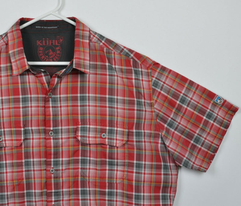 Kuhl Eluxur Men's XL Red Plaid Hiking Outdoor Polyester Ionik Button-Front Shirt
