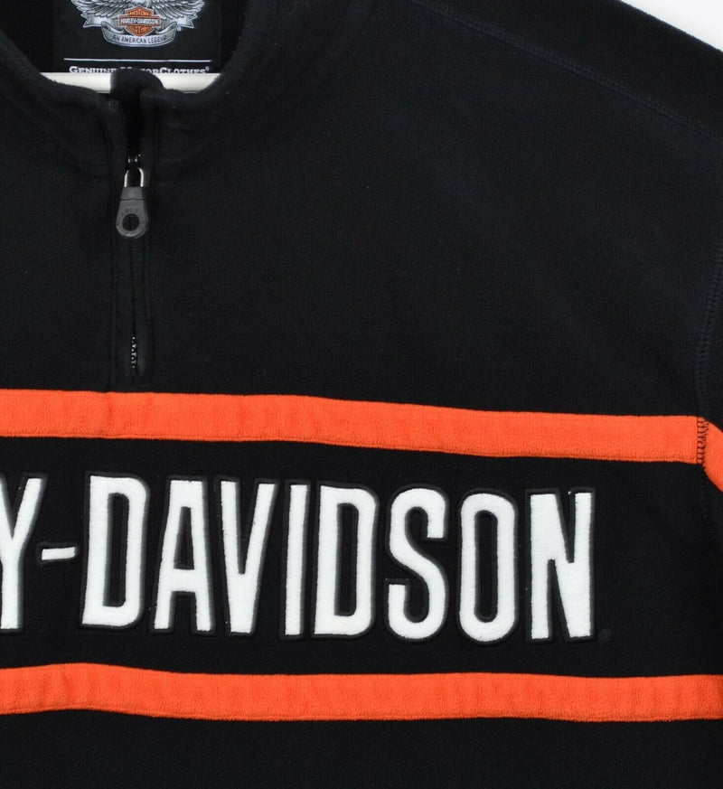 Harley-Davidson Men's 2XL 1/4 Zip Fleece Black Orange Stripe Pullover Jacket