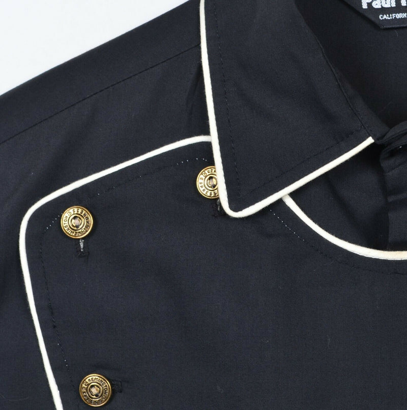 Vintage 70s Paul Howard Men's Large Bib Western Rodeo Black Piped Shirt