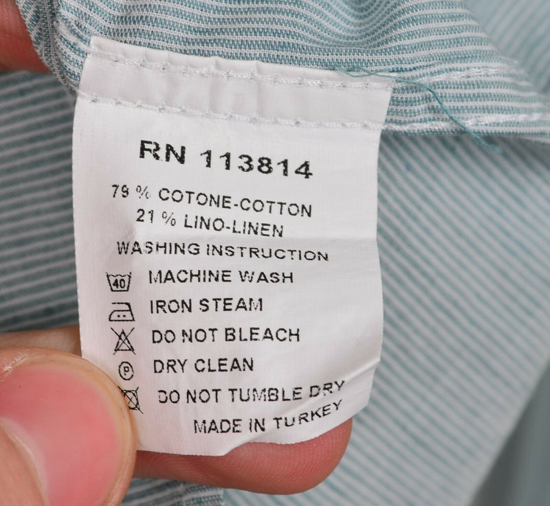 Billy Reid Men's Sz Large Standard Cotton Linen Blend Blue Micro-Stripe Shirt