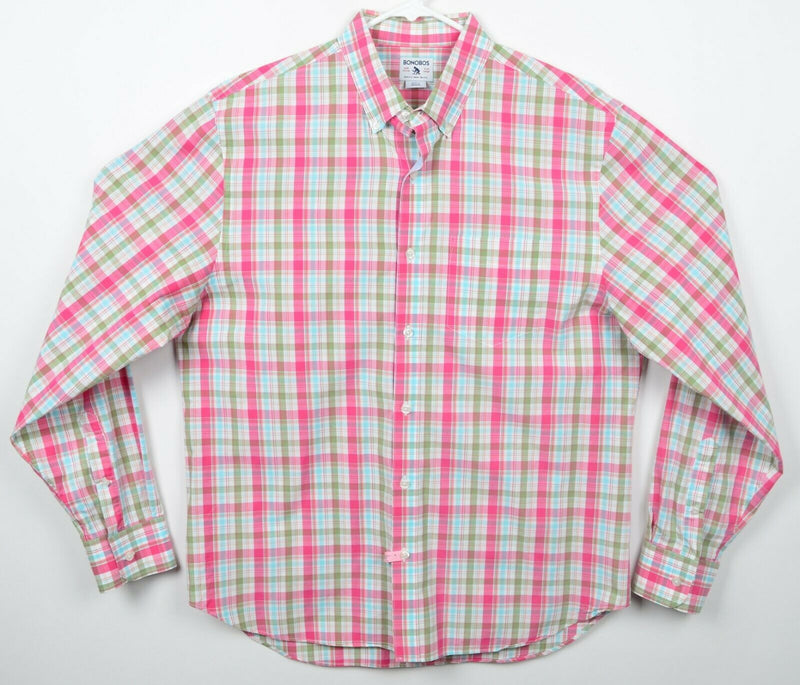 Bonobos Men's Sz Large Standard Fit Pink Green Blue Plaid Button-Down Shirt