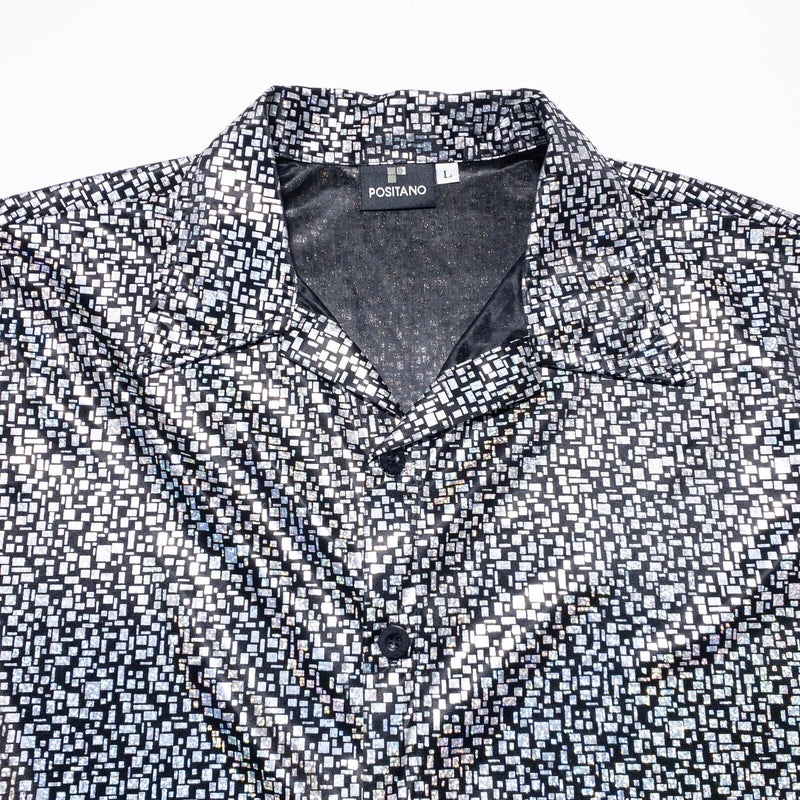 Positano Club Shirt Men's Large Vintage Y2K Shiny Disco Ball Button-Up USA Made