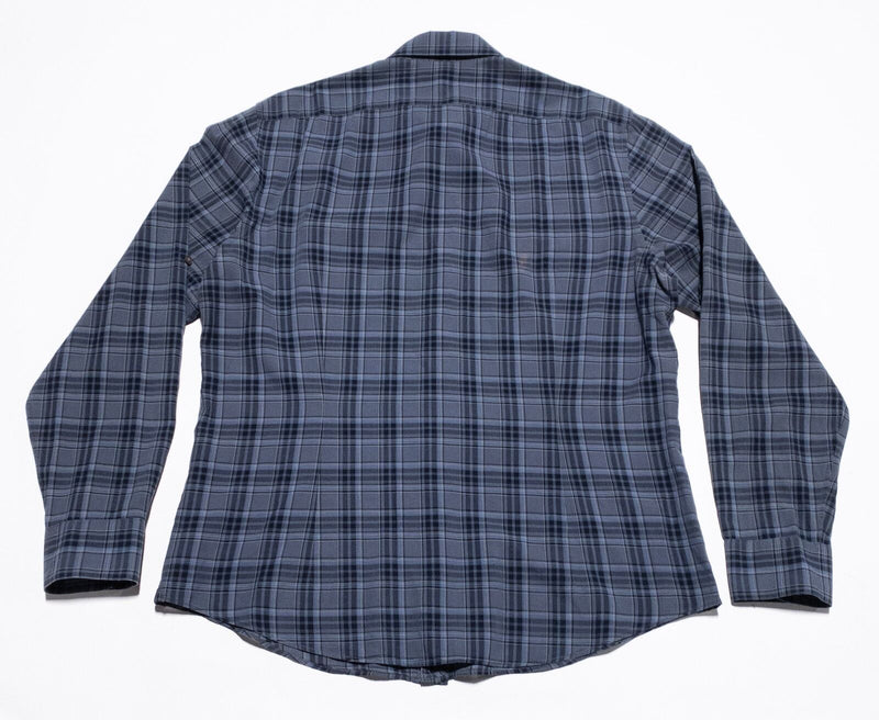 John Varvatos Collection Shirt Men's Large Gray Blue Plaid Button-Front Designer