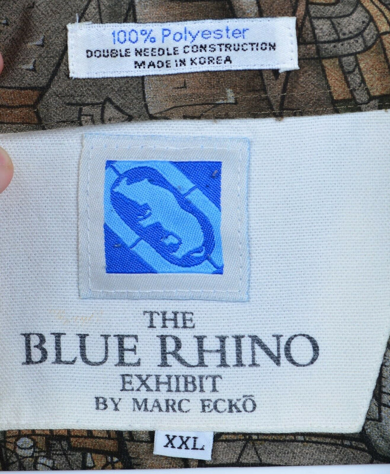Vtg 90s Ecko Men's 2XL 100% Polyester Blue Rhino Exhibit Graphic Rooftops Shirt