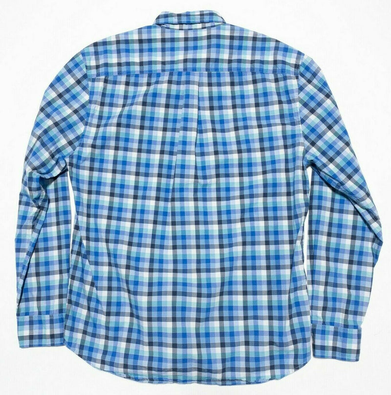 Johnnie-O Button-Down Shirt Blue White Check Preppy Surfer Logo Men's Large