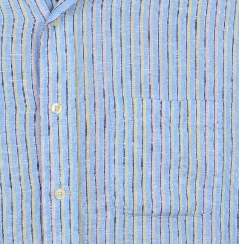 Brooks Brothers Men's Sz Large 100% Linen Blue Striped Long Sleeve Shirt