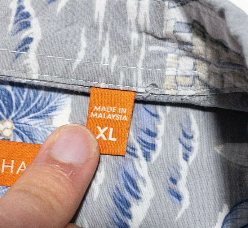 Tori Richard Hawaiian Shirt XL Men's Floral Gray Blue Aloha Cotton Spandex Blend