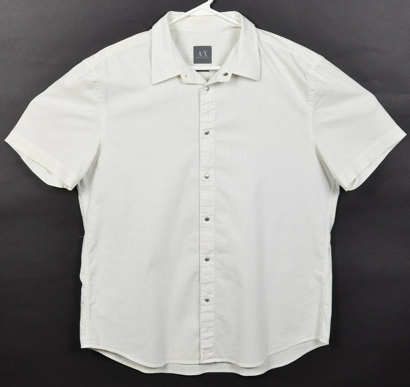 Armani Exchange A|X Men's Large Snap-Front White Striped Short Sleeve Shirt