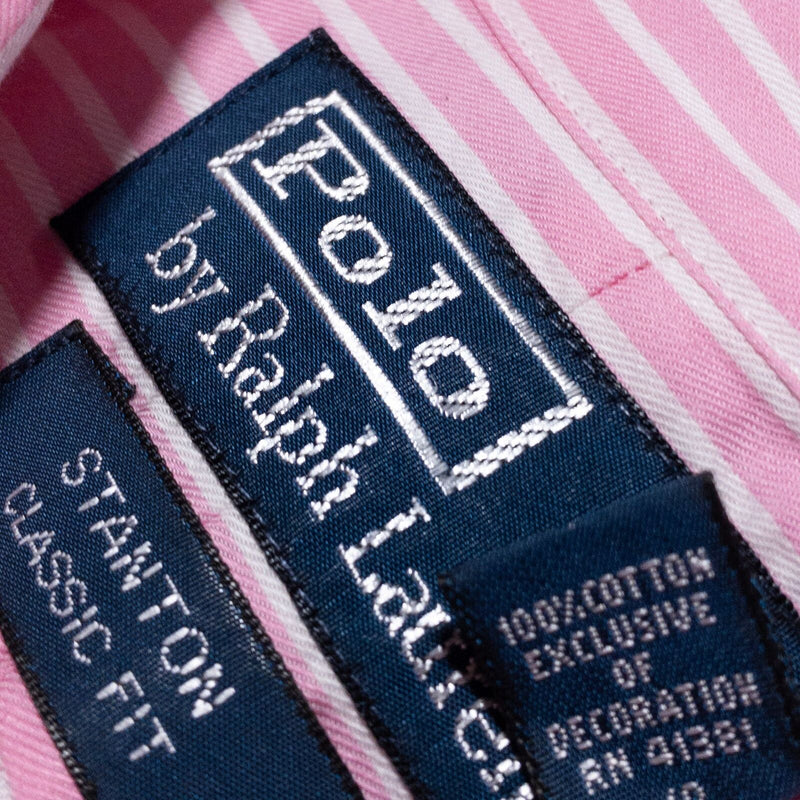 Polo Ralph Lauren Dress Shirt Men's Large Pink Striped Stanton Preppy Business