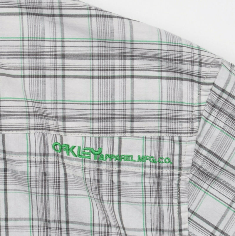 Oakley Men's XL Regular Fit Gray Green Plaid Short Sleeve Button-Front Shirt