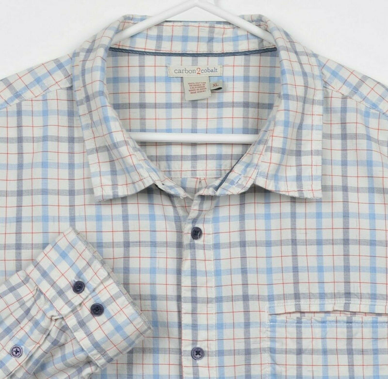 Carbon 2 Cobalt Men's XL White Blue Graph Check Plaid Button-Front Shirt