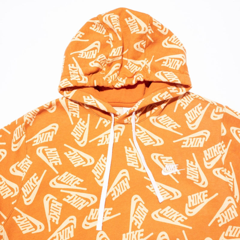 Nike All Over Hoodie Men's Large Pullover Orange Logo Sportswear DD4847-816