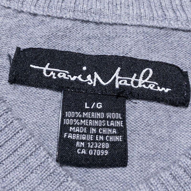 Travis Mathew Merino Wool Sweater Men's Large Pullover V-Neck Solid Gray Golf