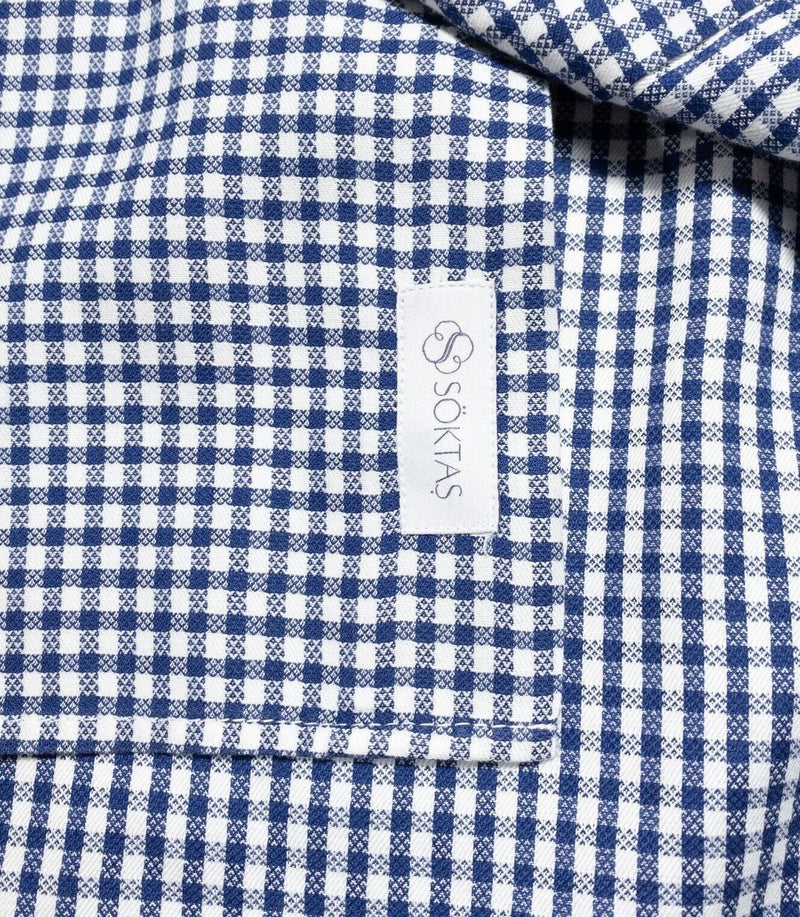 Suitsupply Shirt 16.5 (Large 42) Blue White Shepherd Check Long Sleeve Button-Up