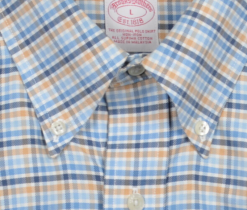 Brooks Brothers Men's Large Blue Yellow Check Non-Iron Logo Button-Down Shirt