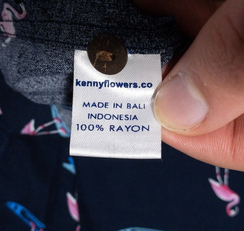 Kenny Flowers Shirt XXL Men's Hawaiian Flamingo Aloha Navy Blue Pink Rayon 2XL