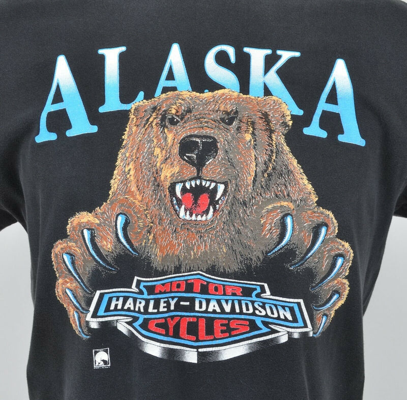 Vintage 1990s Harley-Davidson Men's Sz Medium/Large? Alaska Bear 3D Logo T-Shirt
